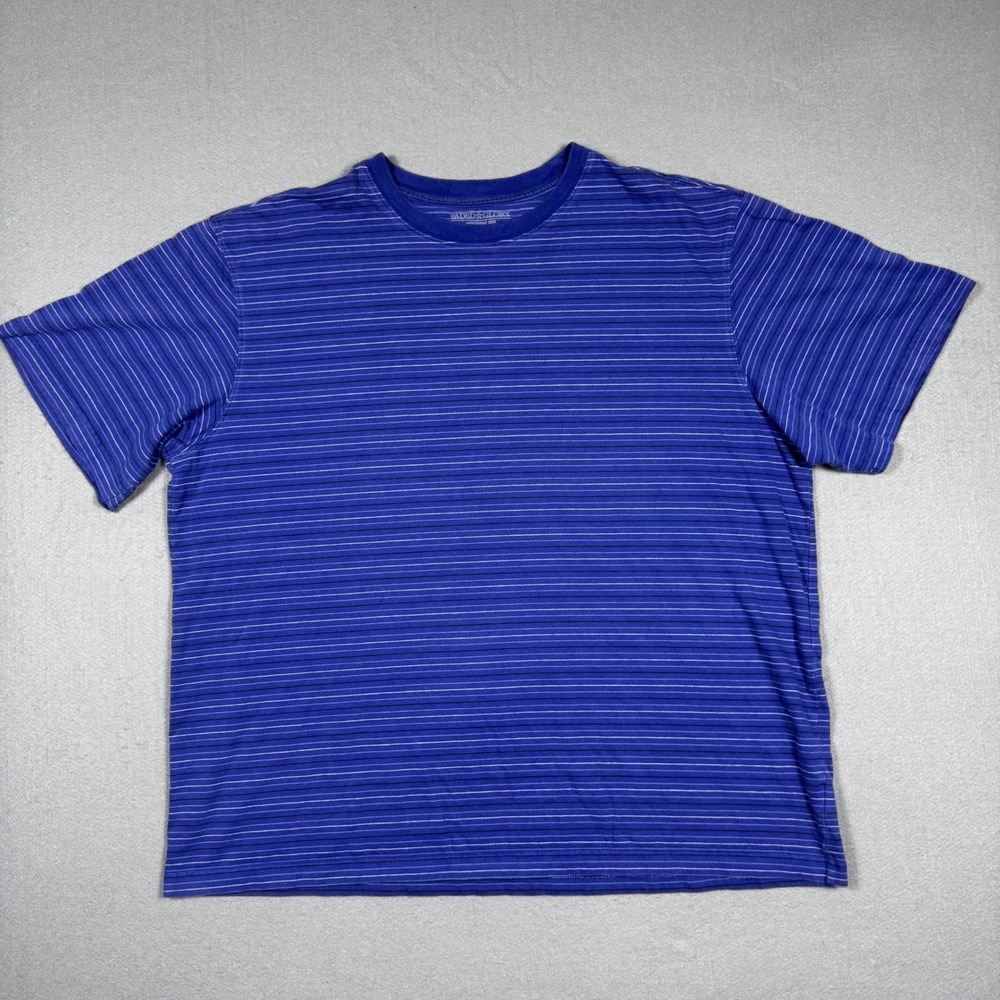 Faded Glory T-Shirt Mens XL Blue Cotton Striped Short Sleeve Crew Neck Casual